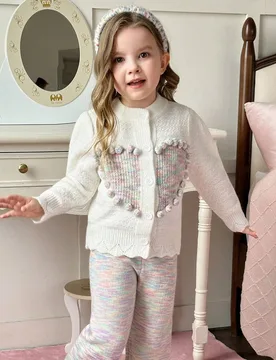 Set de 2 piezas de ropa de otoño para niñas, conjunto de cardigan de suéter con corazón 3D degradado y pantalones de pierna ancha - Shein - FashionsVida