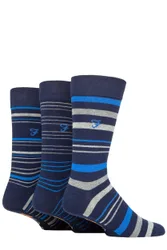 Mens 3 Pair Argyle, Patterned and Striped Cotton Socks Navy / Blue Stripe 6-11 Mens - Blue - Size: 6-11 Mens