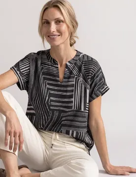 Dropped Shoulder Shirt mit Split Neck female Blau