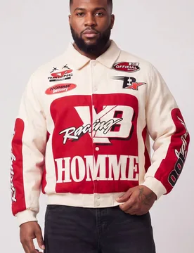 Herren Plus Regular Fit Köper Moto Bomberjacke Ecru Größe 5XL - boohooMAN - FashionsVida