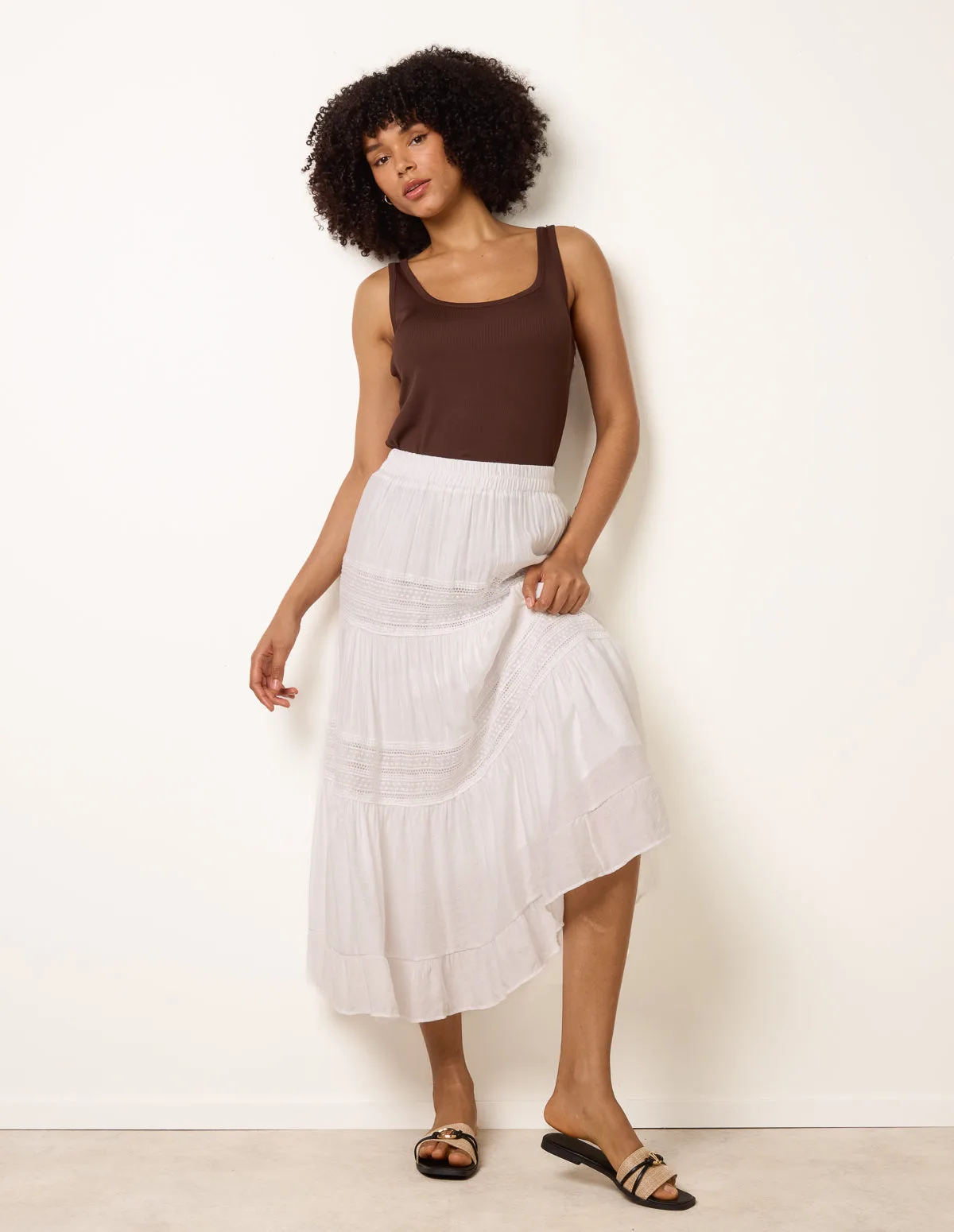Tiered Maxi Skirt - M/L / WHITE - female - Blue Vanilla - FashionsVida