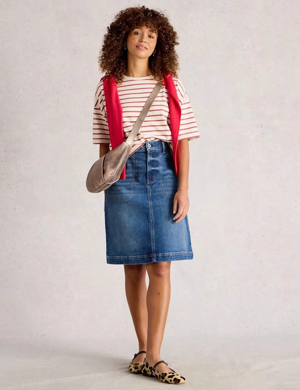 Cotton Rich Denim Knee Length Skirt Denim female - White stuff - FashionsVida
