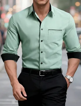 Camisa casual de manga larga con color de contraste, de un solo pecho y bolsillo, formal, para ceremonia, para hombres - Shein - FashionsVida