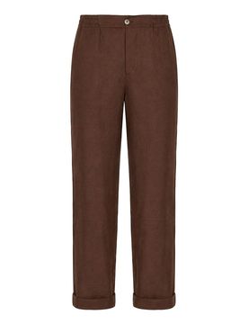 Pantalone In Tela Di Lino Cioccolato