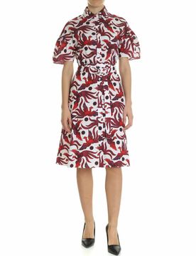 Abito Shirting Belted bianco e rosso
