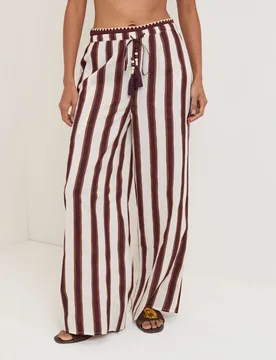 Striped Wide Leg Beach Trousers with Linen Multi female - Nobody's Child - FashionsVida