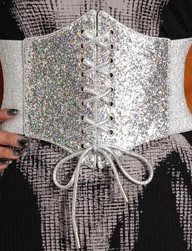Pieza Banda elástica de cintura plateada con brillo para mujer, apta para uso diario y disfraces de Halloween - Shein - FashionsVida