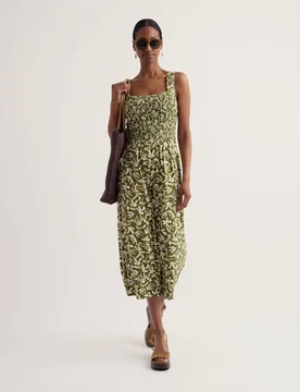 Cotton Rich Printed Wide Leg Cropped Jumpsuit Green Mix female - Seasalt cornwall - FashionsVida