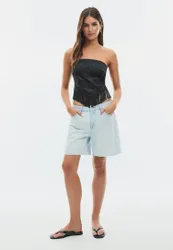 Besticktes Bustier-Top mit Fransen Schwarz S