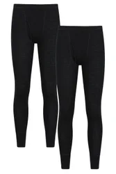 Mens Merino Base Layer Pants Quick Drying Active Gym Trousers Black - Size 2xl