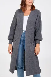 Edge to Edge Knitted Long Cardigan - ONE / CHARCOAL - female