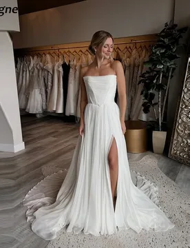 SoDigne Chiffon A-line Wedding Dress Strapless Sleeveless Bride Dresses Women Beach Bridal Gowns Vestidos De Novia Customized - Aliexpress - FashionsVida