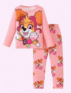 Piezas Conjunto de para niñas, pijamas infantiles para el hogar, camiseta de manga larga de cuello redondo y pantalones con estampado de perros de di