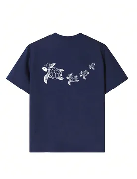 Camiseta con estampado de tortuga marina suave y cómoda para niña preadolescente, adecuada para uso diario y vacaciones en verano - Shein - FashionsVida