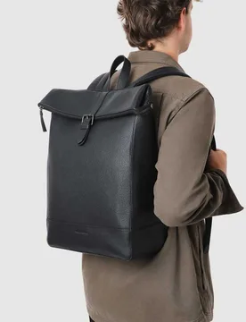 Leather Roll-top Backpack Black male - Jones Bootmaker - FashionsVida