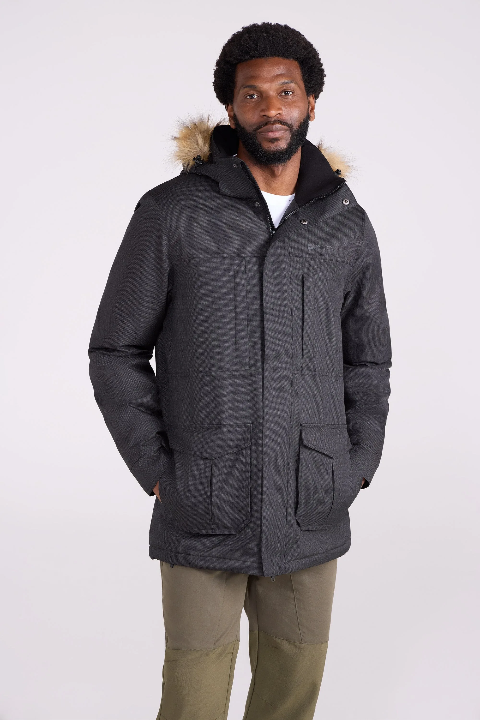 Gorge Mens Waterproof Long Jacket - Black - Black - Size: L - Mountain Warehouse - FashionsVida