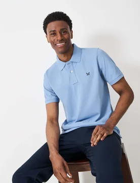 Pure Cotton Pique Polo Shirt Light Blue male - Crew Clothing - FashionsVida