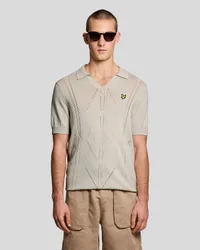 Mens Open Collar Argyle Knitted Polo Shirt - Grey - Size X-Small