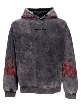 Felpa Cappuccio Uomo Embroidered Flames Hoodie Grey/red
