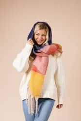 Womens Chunky Contrasting Scarf In Pink Yellow - One Size