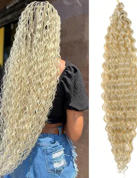 Peluca de trenzas de ganchillo sintéticas para mujer, 20/22/30 pulgadas, color dorado, estilo Soft Ocean Wave, Deep Wave Twist, rizada y ondulada tip - Shein - FashionsVida