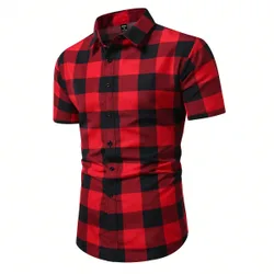 Camisa de manga corta con estampado de cuadros (corte asimétrico) para hombres