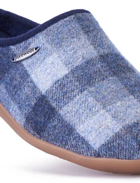 Benny Sheepskin Men's Extra Wide Slippers for Swollen Feet - Blue Check - Size: 8 XXW - Cosyfeet - FashionsVida