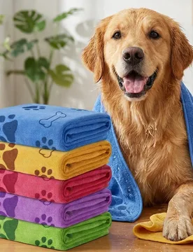 Piezas/1 pieza Toalla suave y absorbente para mascotas, 50 cm x 100 cm, para perros de tamaño mediano, de secado rápido, con diseño de huellas - Shein - FashionsVida