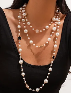 KunJoe Elegant Multilayer Imitation Pearl Choker Necklace for Women Luxury Flower Adjustable Long Chain Necklace Wedding Jewelry - Aliexpress - FashionsVida