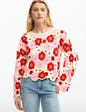 Jersey flores crochet, Mujer, Blanco, S