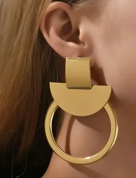 Pair of Gold Geometric Semi-Circle Hoop Earrings for Women Metal Glossy Splice Design European Style Commute Chic Sensation Ear - Aliexpress - FashionsVida