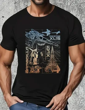Space-Themed Graphic with Blue & Orange Starship Schematic-100% cotton O-neck short sleeve men's printed T-shirt - Aliexpress - FashionsVida