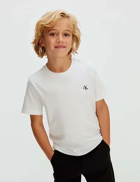 T-shirt bianca in cotone a maniche corte con logo nero - Calvin Klein - FashionsVida
