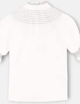 Camisa fruncida de mujer manga corta lino blanca - Silbon - FashionsVida