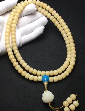 Light yellow jade-like Bodhi root barrel bracelet, lightly weathered color Buddhist beads, decorative pendant necklace 8*1 - Aliexpress - FashionsVida