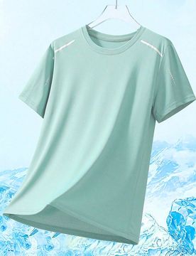 Camiseta de secado rápido para mujer, camiseta de seda de hielo con cuello redondo y manga corta, camiseta deportiva de secado rápido y absorción d