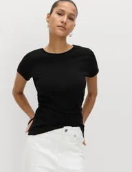 Pure Cotton Slim Fit Ruched T-Shirt Black female