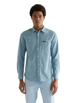 Camicia A Maniche Lunghe Chambray Indigo L