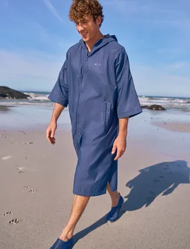 Coastline' Mens Changing Robe Water Resistant Fleece Lined Hooded Surf Poncho Navy - Size X-Small - Mountain Warehouse - FashionsVida