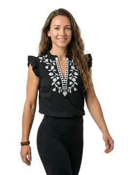 Blusa Senza Maniche Vacation Black / Detail White Embroidery M