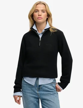 Superdry Damen Essential Strickpullover mit Reißverschluss Black - Größe: 44 - 74.99 - FashionsVida