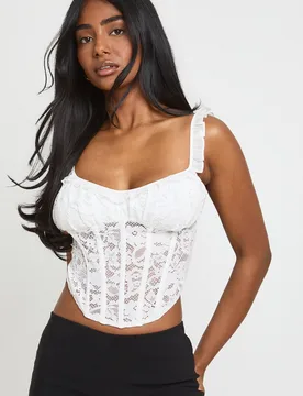 Womens Lace Ruffle Corset Top - White - Size 8 Uk - Boohoo - FashionsVida