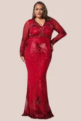 Starburst Sequin Maxi Dress - Red - Size: 22