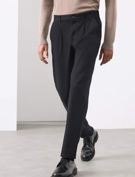 Tapered Fit Textured Dobby Pleat Front Chinos Black male - Autograph - FashionsVida