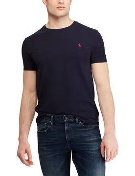 T-shirt mezza manica Polo blu custom slim-fit con logo pony rosso - Ralph Lauren - FashionsVida