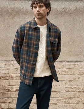 Men's Navy Check Wool Look Short Jacket Size: Small - Navy - Size: S - Burton - FashionsVida