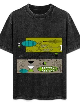 Mid-Century Modern Fish Art T-Shirt Large Size Casual Tee Shirt - Aliexpress - FashionsVida