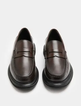 Leather Slip-On Loafers Dark Brown male - M&S - FashionsVida
