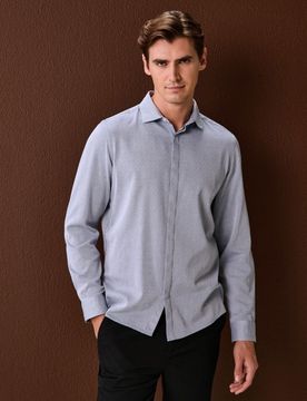 Camicia in cotone con colletto - grigio chiaro