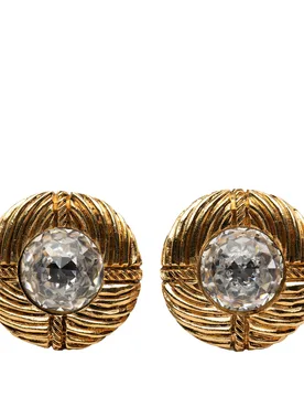Gold Plated Rhinestone Round Clip On Earrings - Chanel - FashionsVida